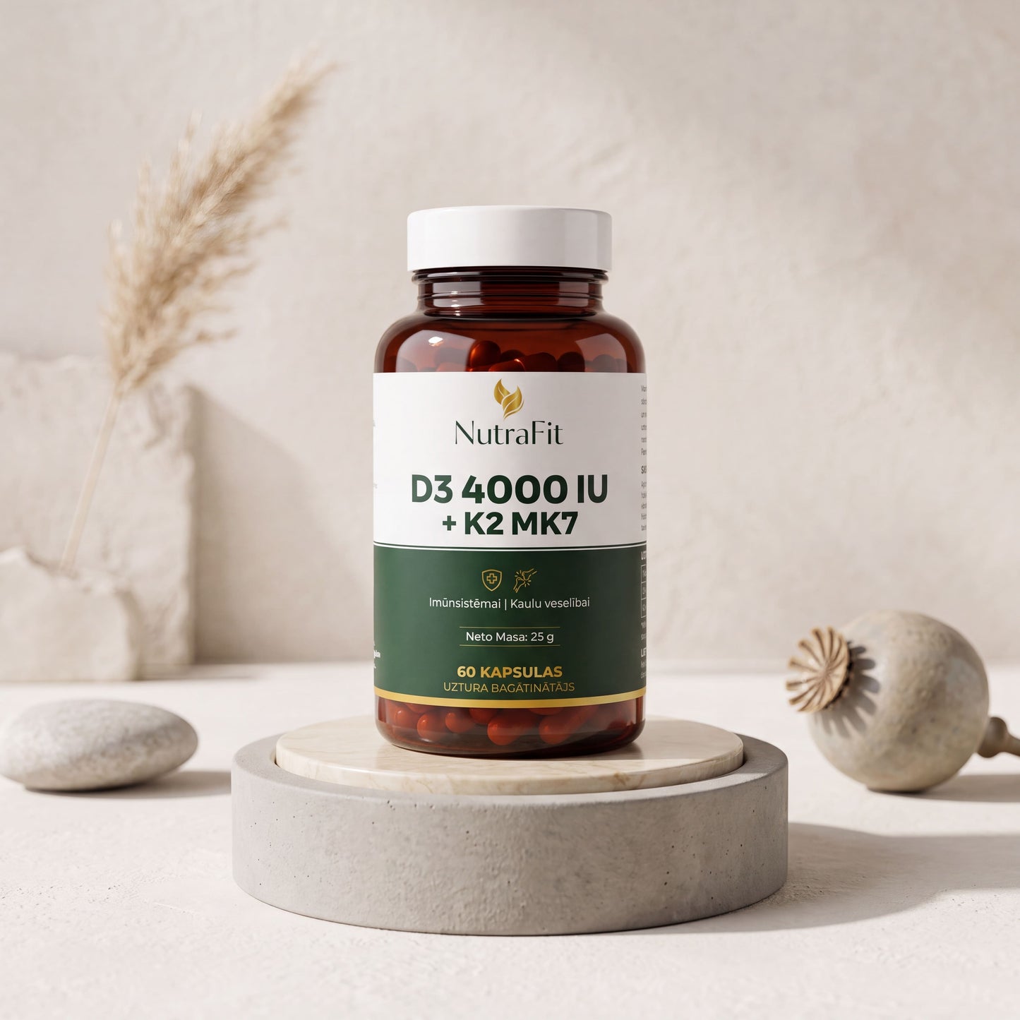 NutraFit Vitamīns D3 4000IU + K2 (MK-7) – Tavai Imunitātei un Kaulu Veselībai